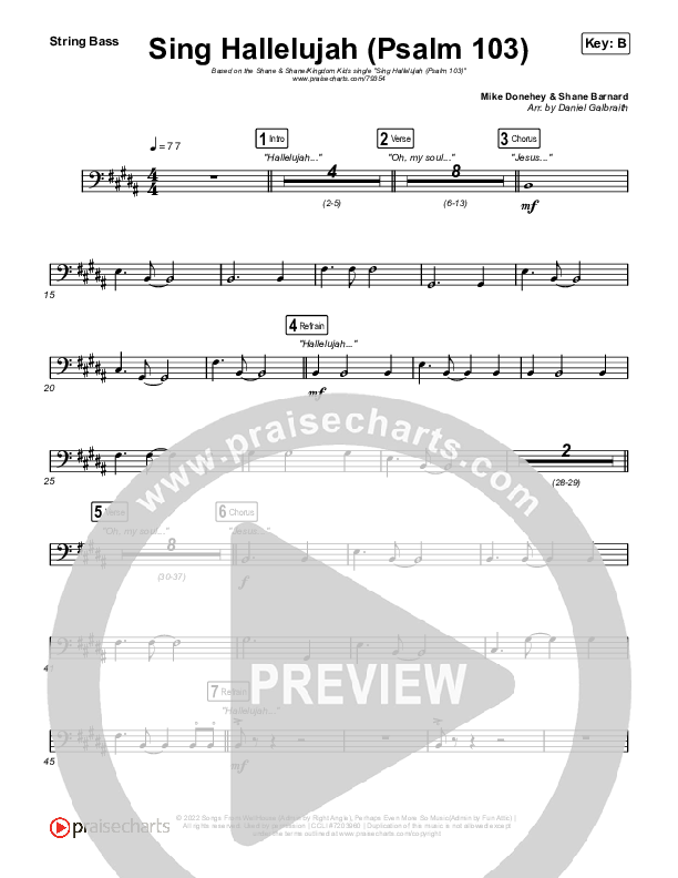 Sing Hallelujah (Psalm 103) Double Bass (Kingdom Kids / Shane & Shane)