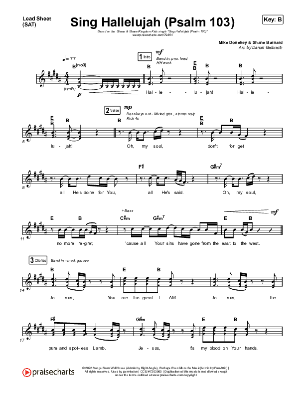 Sing Hallelujah (Psalm 103) Lead Sheet (SAT) (Kingdom Kids / Shane & Shane)