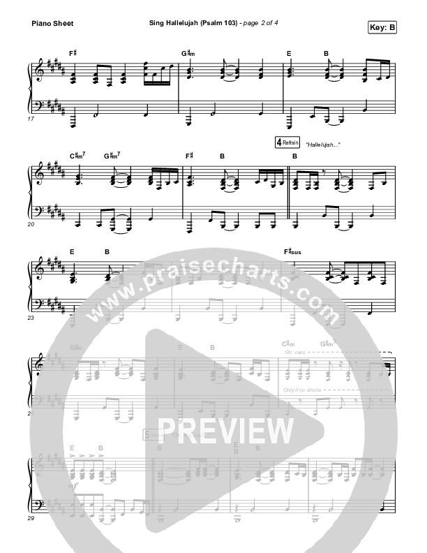 Sing Hallelujah (Psalm 103) Piano Sheet (Kingdom Kids / Shane & Shane)