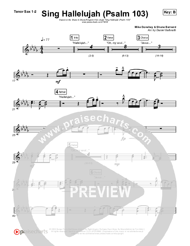 Sing Hallelujah (Psalm 103) Sax Pack (Kingdom Kids / Shane & Shane)