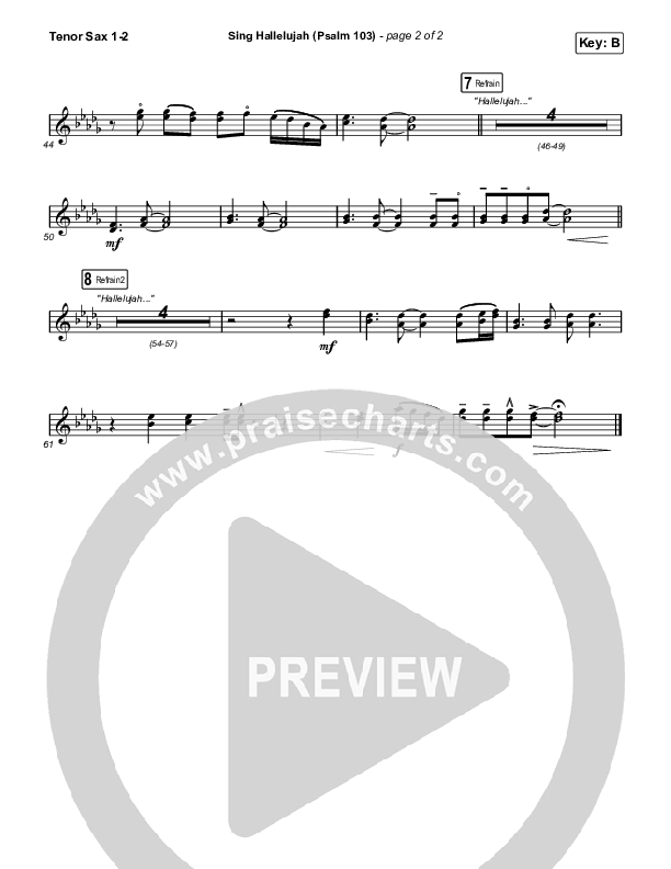 Sing Hallelujah (Psalm 103) Tenor Sax 1/2 (Kingdom Kids / Shane & Shane)