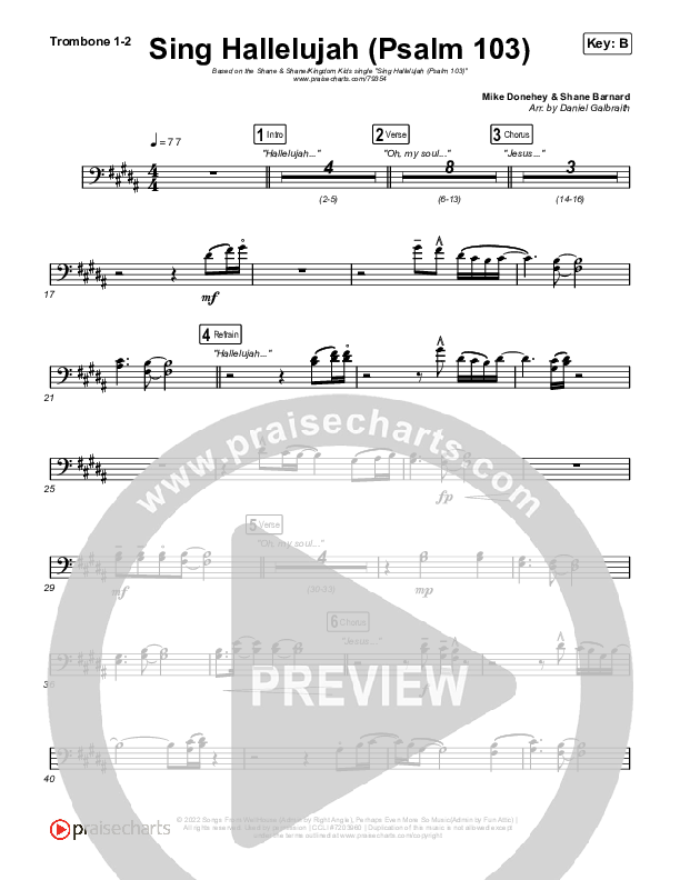 Sing Hallelujah (Psalm 103) Trombone 1/2 (Kingdom Kids / Shane & Shane)