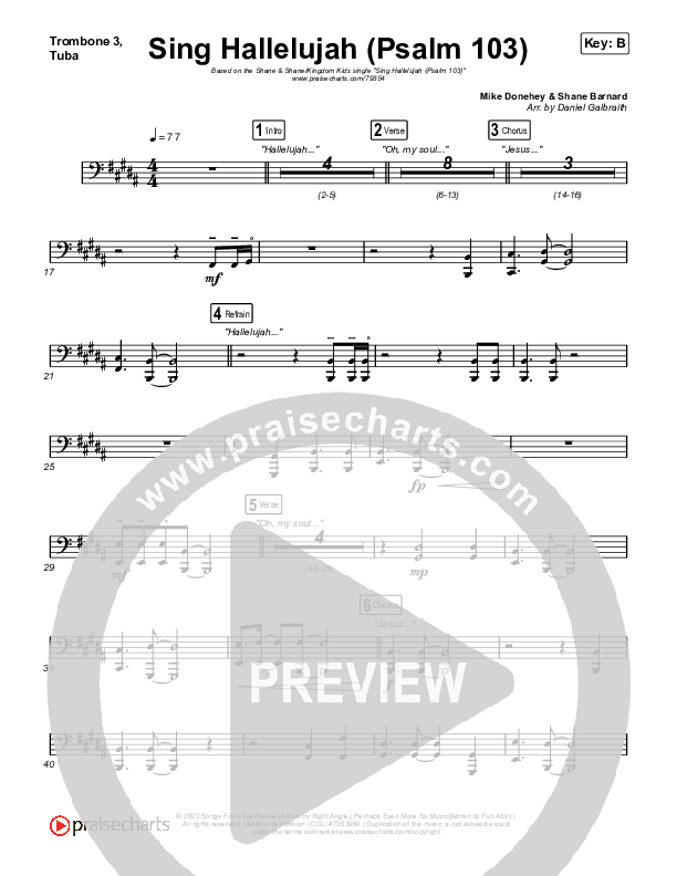 Sing Hallelujah (Psalm 103) Trombone 3/Tuba (Kingdom Kids / Shane & Shane)