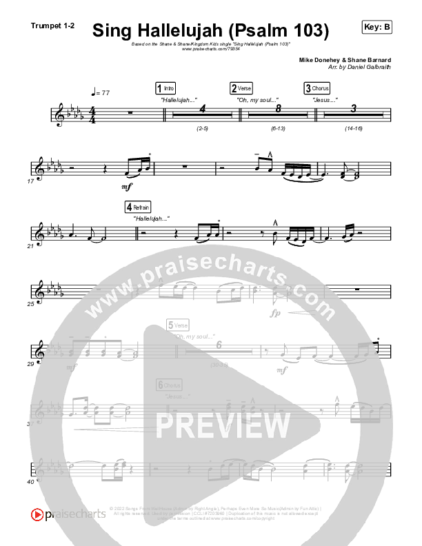 Sing Hallelujah (Psalm 103) Trumpet 1,2 (Kingdom Kids / Shane & Shane)