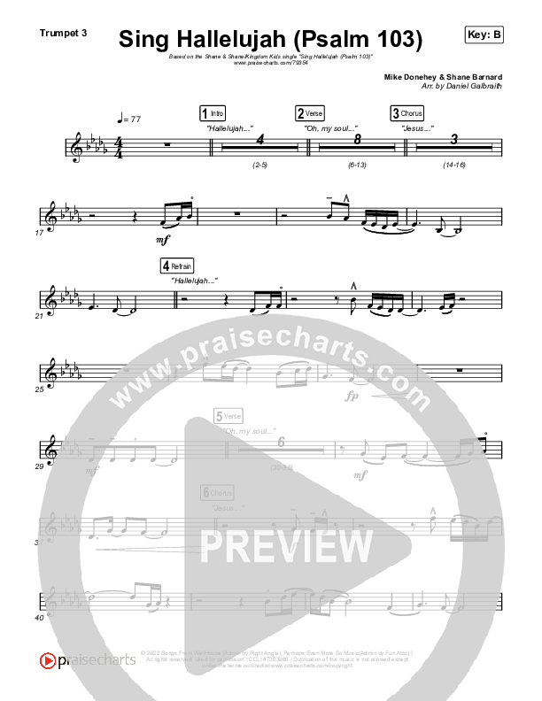 Sing Hallelujah (Psalm 103) Trumpet 3 (Kingdom Kids / Shane & Shane)