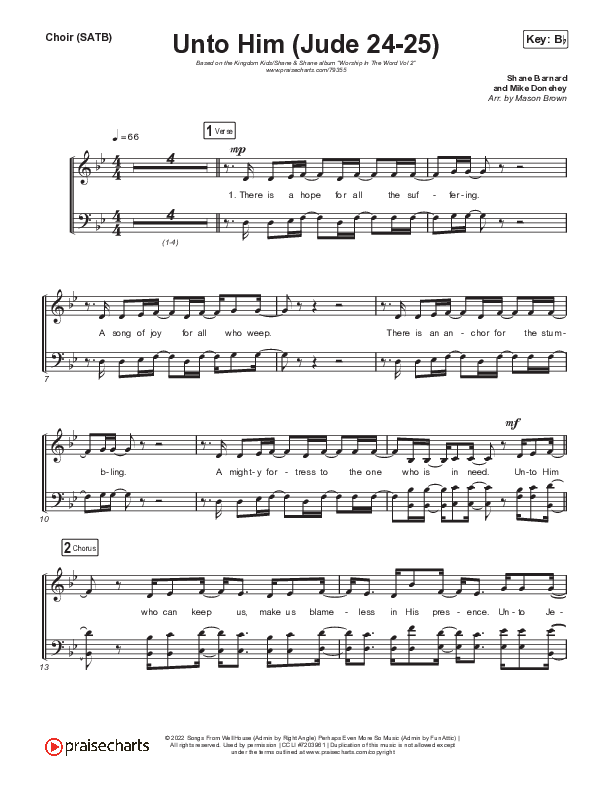 Unto Him (Jude 24-25) Choir Sheet (SATB) (Kingdom Kids / Shane & Shane)