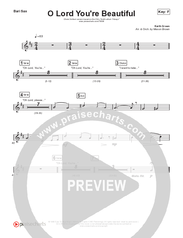 O Lord You're Beautiful (Choral Anthem SATB) Sax Pack (Chris Tomlin / Steffany Gretzinger / Arr. Mason Brown)