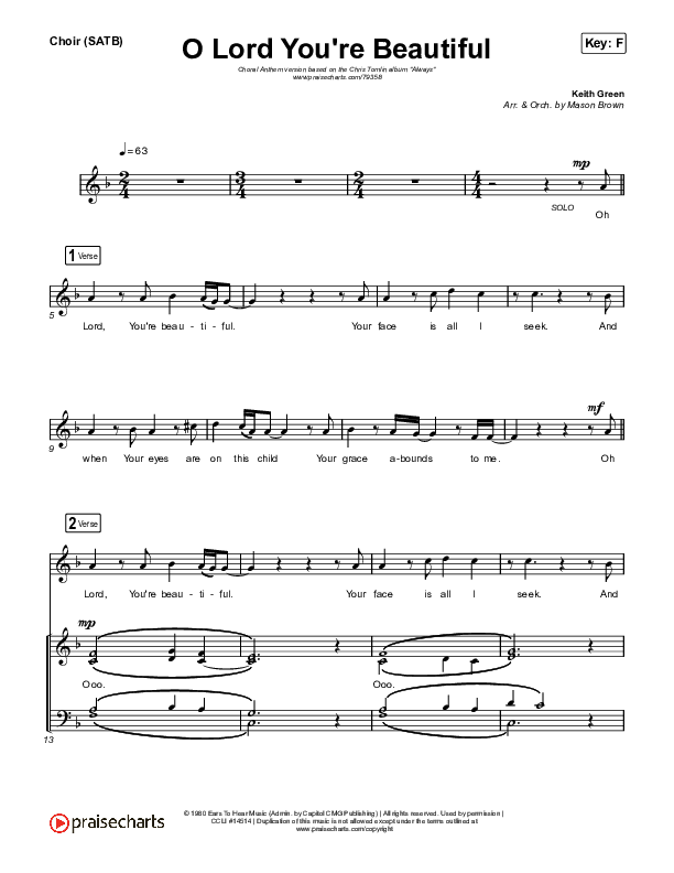 O Lord You're Beautiful (Choral Anthem SATB) Choir Sheet Music PDF