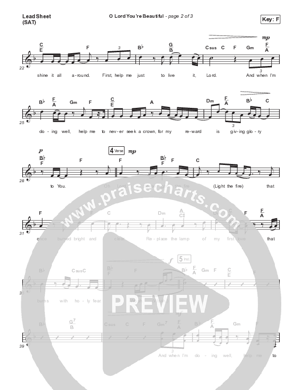 O Lord You're Beautiful (Choral Anthem SATB) Lead Sheet (SAT) (Chris Tomlin / Steffany Gretzinger / Arr. Mason Brown)