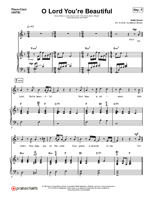 O Lord You're Beautiful (Choral Anthem SATB) Piano/Vocal (SATB) (Chris Tomlin / Steffany Gretzinger / Arr. Mason Brown)