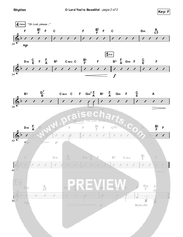 O Lord You're Beautiful (Choral Anthem SATB) Rhythm Chart (Chris Tomlin / Steffany Gretzinger / Arr. Mason Brown)
