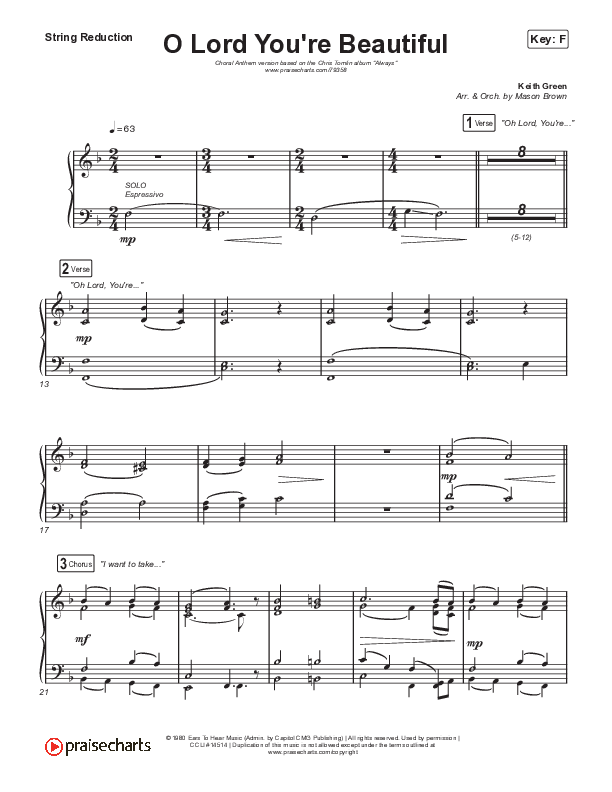 O Lord You're Beautiful (Choral Anthem SATB) String Reduction (Chris Tomlin / Steffany Gretzinger / Arr. Mason Brown)