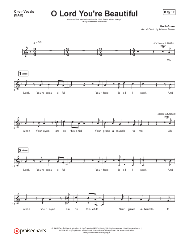 O Lord You're Beautiful (Worship Choir SAB) Choir Sheet (SAB) (Chris Tomlin / Steffany Gretzinger / Arr. Mason Brown)
