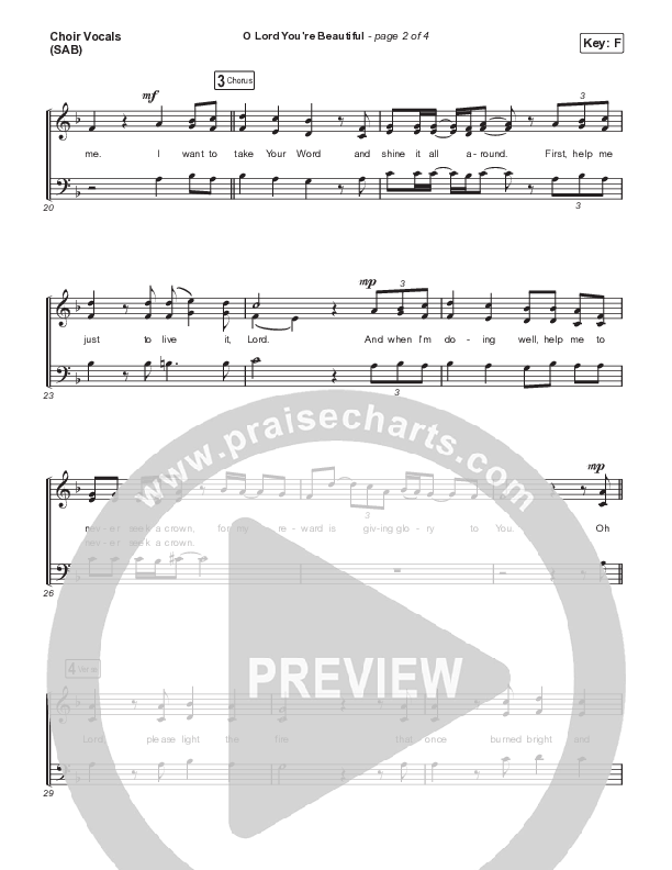 O Lord You're Beautiful (Worship Choir SAB) Choir Sheet (SAB) (Chris Tomlin / Steffany Gretzinger / Arr. Mason Brown)