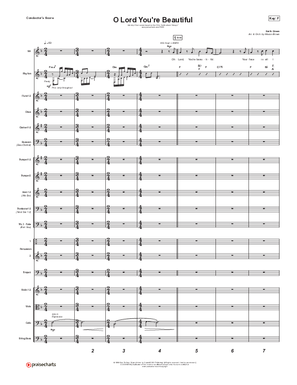 O Lord You're Beautiful (Worship Choir SAB) Conductor's Score (Chris Tomlin / Steffany Gretzinger / Arr. Mason Brown)