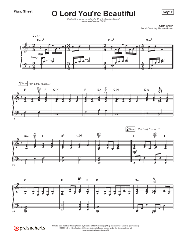 O Lord You're Beautiful (Worship Choir SAB) Piano Sheet (Chris Tomlin / Steffany Gretzinger / Arr. Mason Brown)