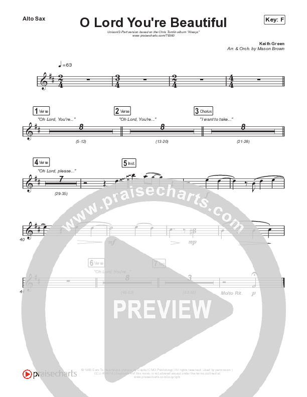 O Lord You're Beautiful (Unison/2-Part Choir) Alto Sax (Chris Tomlin / Steffany Gretzinger / Arr. Mason Brown)