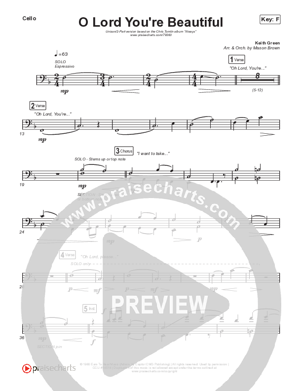 O Lord You're Beautiful (Unison/2-Part Choir) String Pack (Chris Tomlin / Steffany Gretzinger / Arr. Mason Brown)