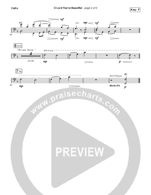 O Lord You're Beautiful (Unison/2-Part Choir) Cello (Chris Tomlin / Steffany Gretzinger / Arr. Mason Brown)