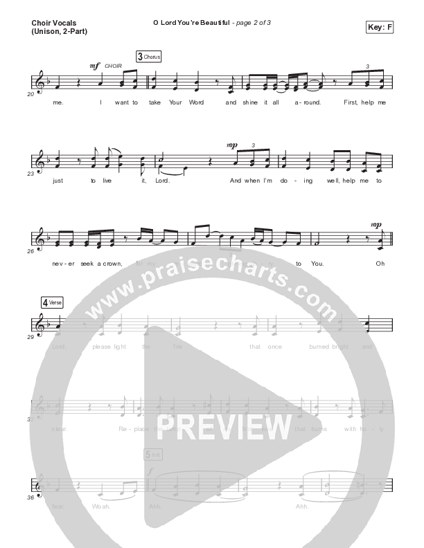 O Lord You're Beautiful (Unison/2-Part Choir) Choir Vocals (Uni/2-Part) (Chris Tomlin / Steffany Gretzinger / Arr. Mason Brown)