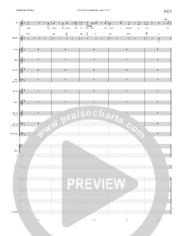 O Lord You're Beautiful (Unison/2-Part Choir) Conductor's Score (Chris Tomlin / Steffany Gretzinger / Arr. Mason Brown)