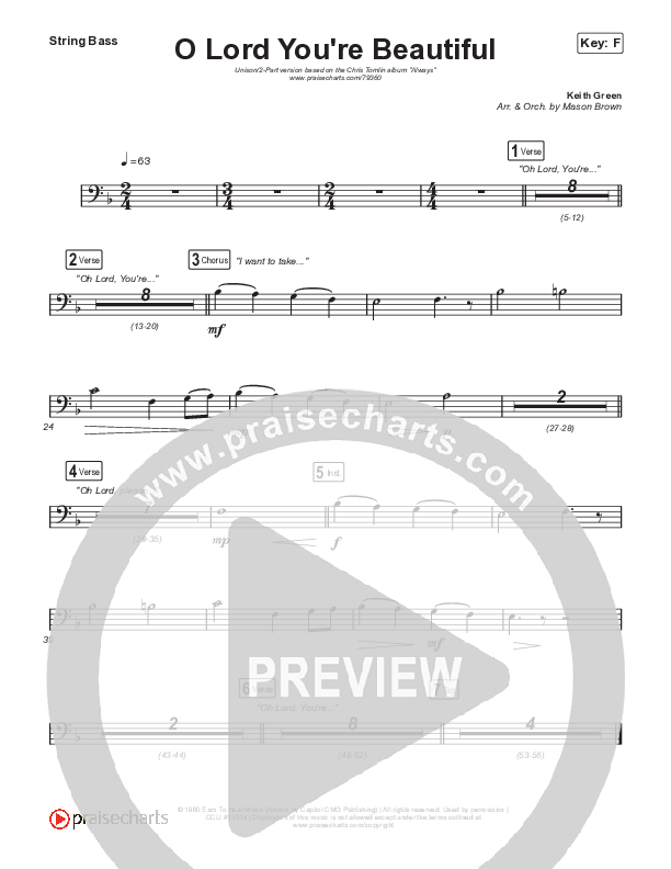 O Lord You're Beautiful (Unison/2-Part Choir) Double Bass (Chris Tomlin / Steffany Gretzinger / Arr. Mason Brown)