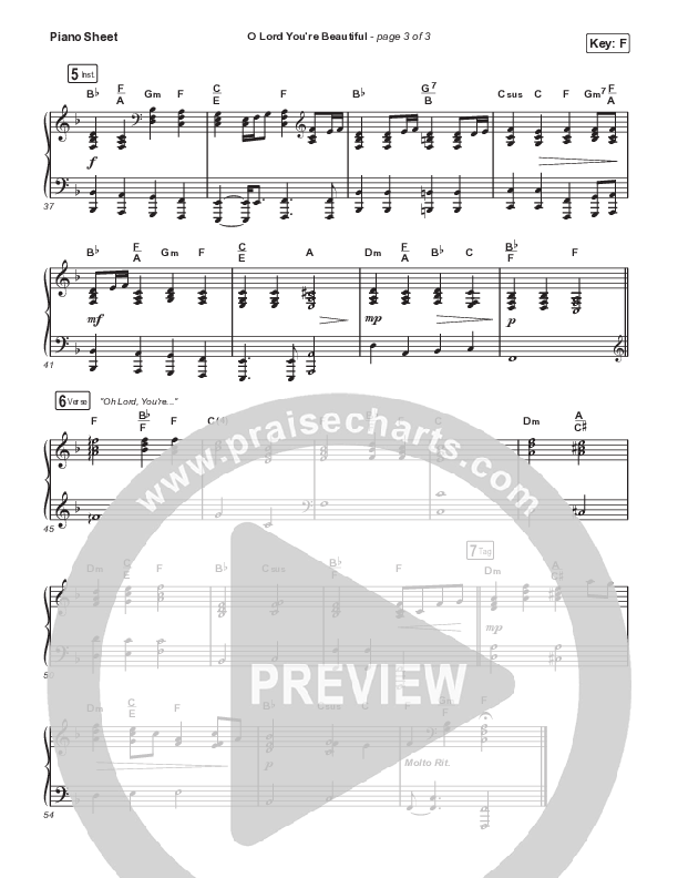 O Lord You're Beautiful (Unison/2-Part Choir) Piano Sheet (Chris Tomlin / Steffany Gretzinger / Arr. Mason Brown)