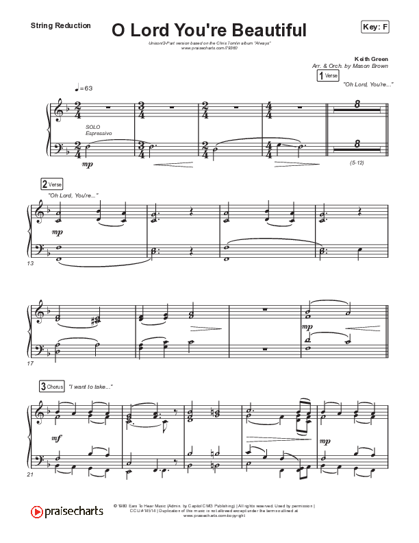 O Lord You're Beautiful (Unison/2-Part Choir) String Reduction (Chris Tomlin / Steffany Gretzinger / Arr. Mason Brown)