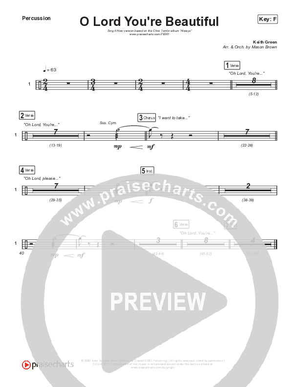 O Lord You're Beautiful (Sing It Now SATB) Percussion (Chris Tomlin / Steffany Gretzinger / Arr. Mason Brown)