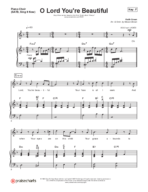 O Lord You're Beautiful (Sing It Now SATB) Piano/Choir (SATB) (Chris Tomlin / Steffany Gretzinger / Arr. Mason Brown)