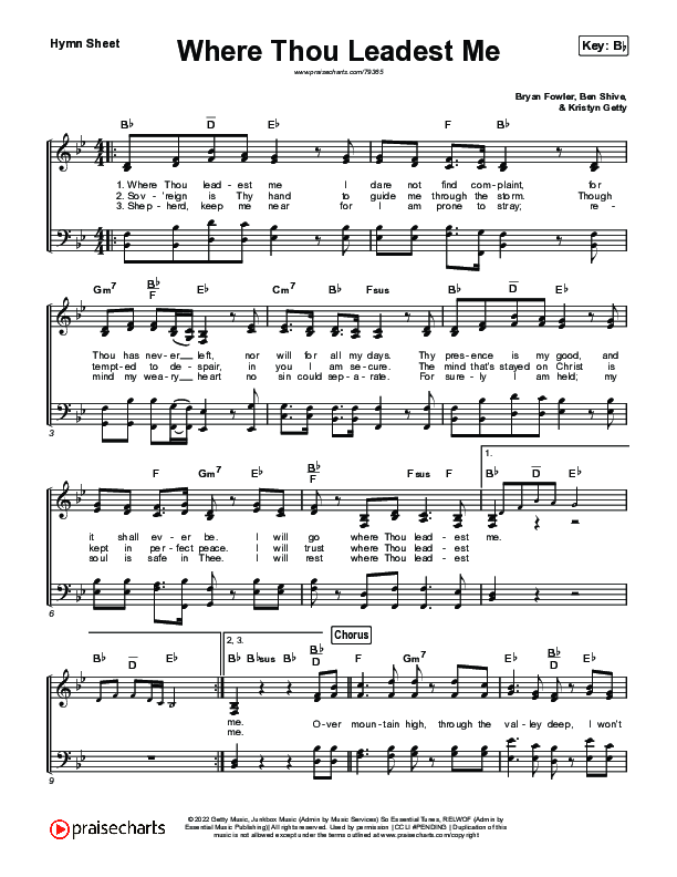 Where Thou Leadest Me Hymn Sheet (Keith & Kristyn Getty)