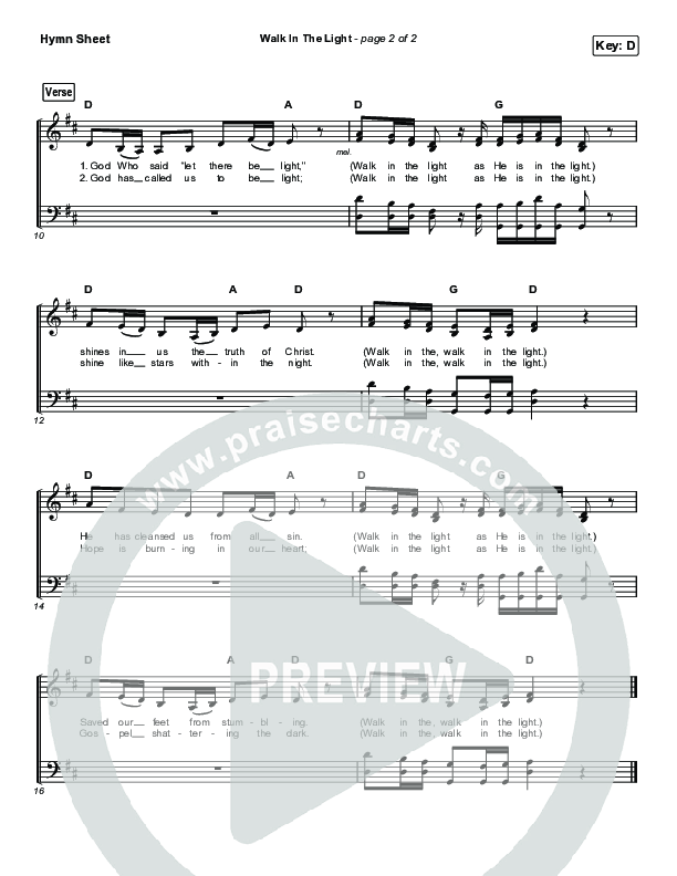 Walk In The Light Hymn Sheet (Keith & Kristyn Getty)