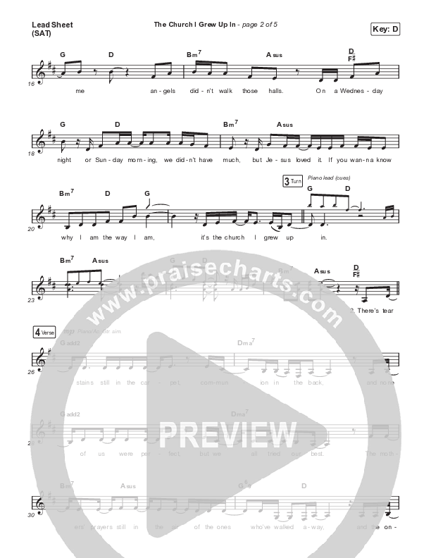 The Church I Grew Up In (Live) Lead Sheet (SAT) (Tasha Cobbs Leonard)