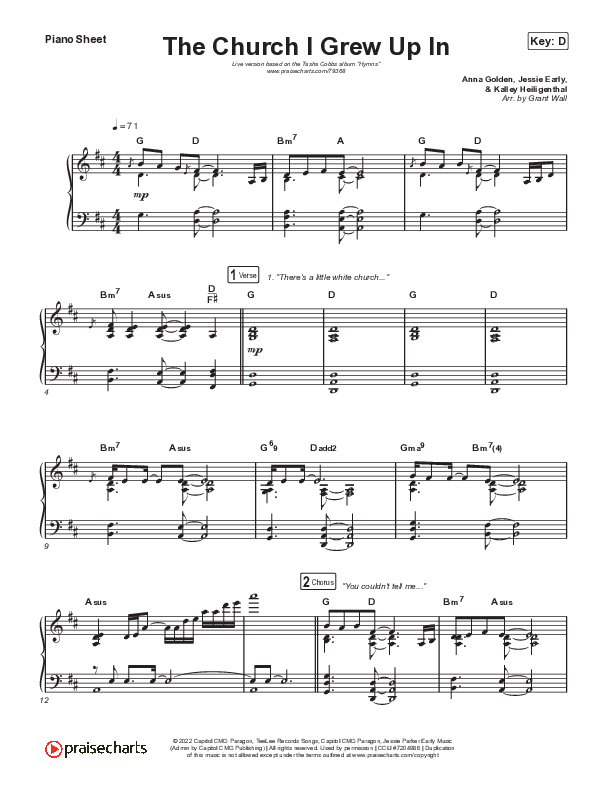 The Church I Grew Up In (Live) Piano Sheet (Tasha Cobbs Leonard)