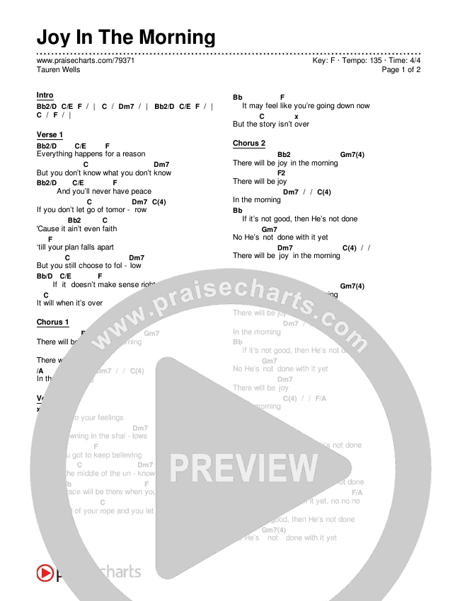 Joy In The Morning Chords & Lyrics (Tauren Wells)