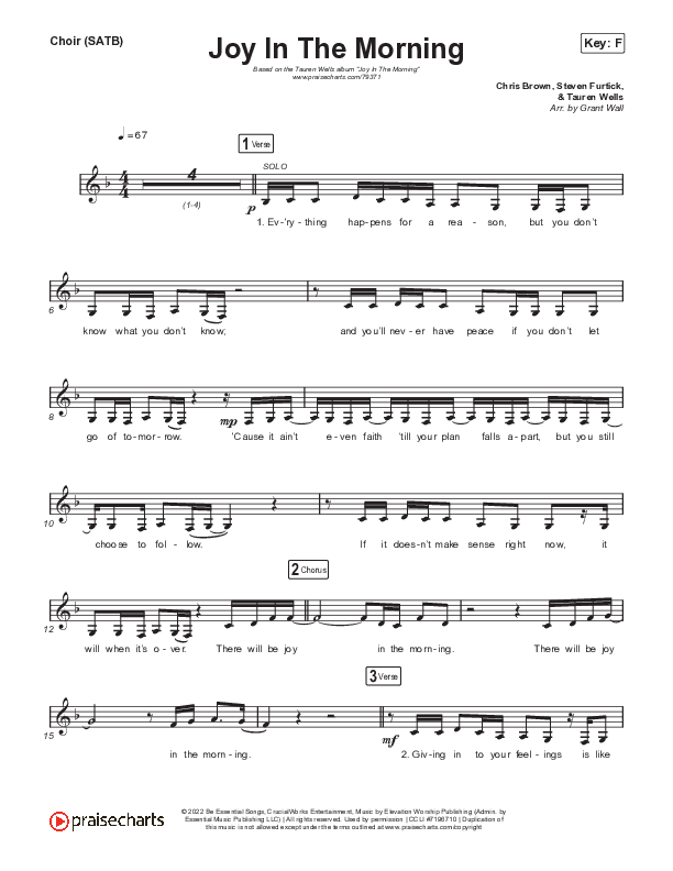 Joy In The Morning Choir Sheet (SATB) (Tauren Wells)