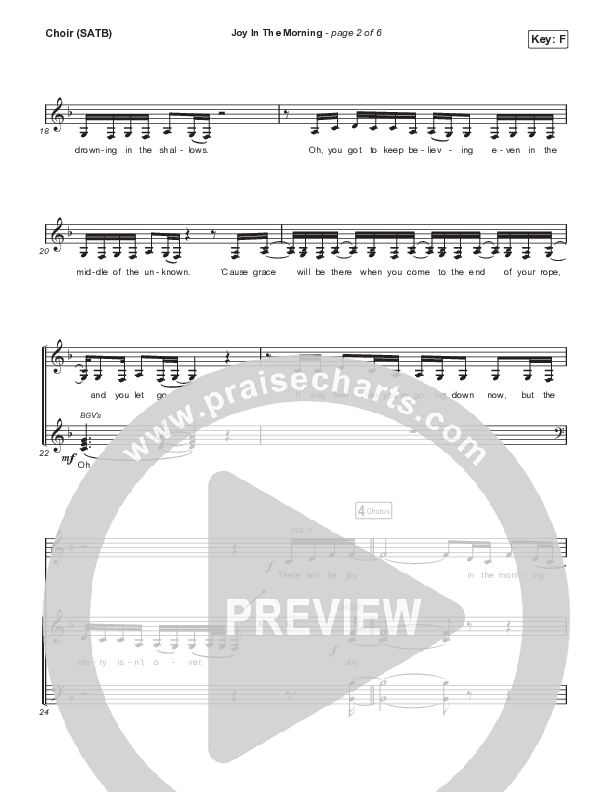 Joy In The Morning Choir Sheet (SATB) (Tauren Wells)