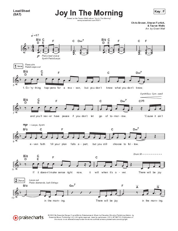 Joy In The Morning Lead Sheet (SAT) (Tauren Wells)