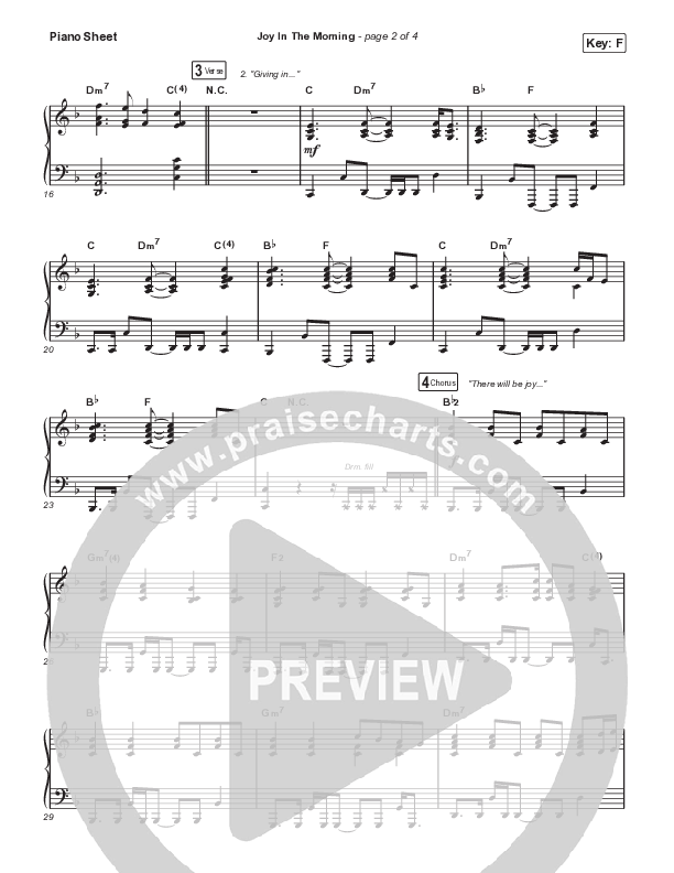 Joy In The Morning Piano Sheet (Tauren Wells)