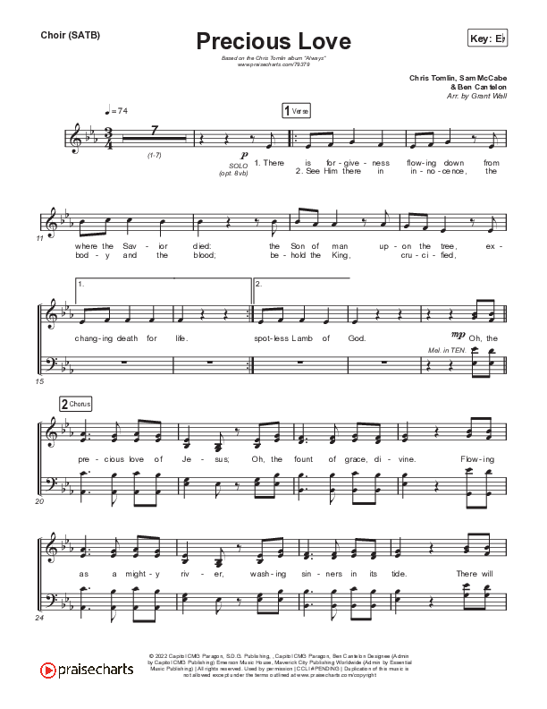 Precious Love Choir Sheet (SATB) (Chris Tomlin)