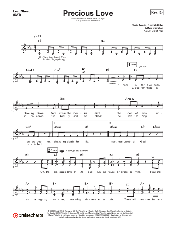 Precious Love Lead Sheet (SAT) (Chris Tomlin)