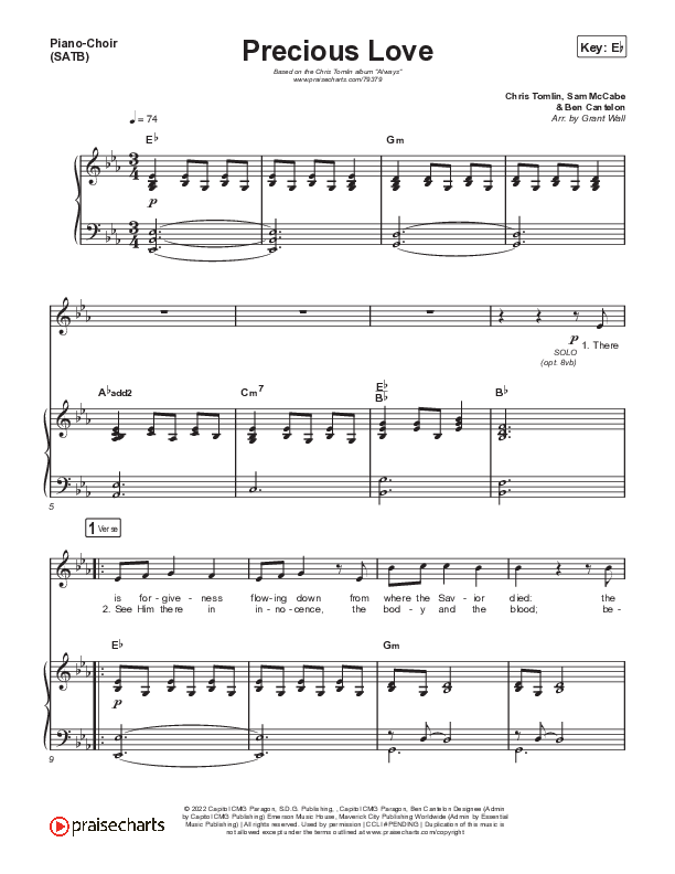 Precious Love Piano/Vocal (SATB) (Chris Tomlin)