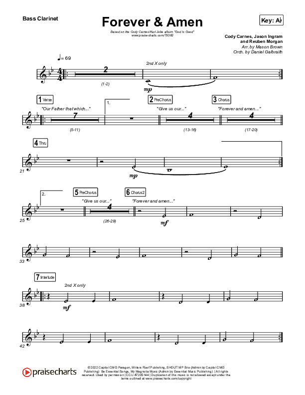 Forever & Amen (Live) Bass Clarinet (Cody Carnes / Kari Jobe)