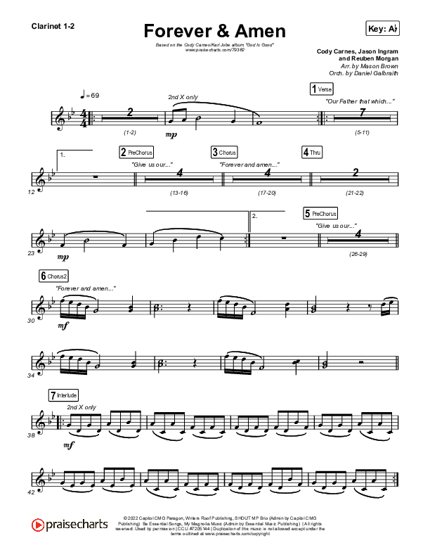 Forever & Amen (Live) Clarinet 1/2 (Cody Carnes / Kari Jobe)