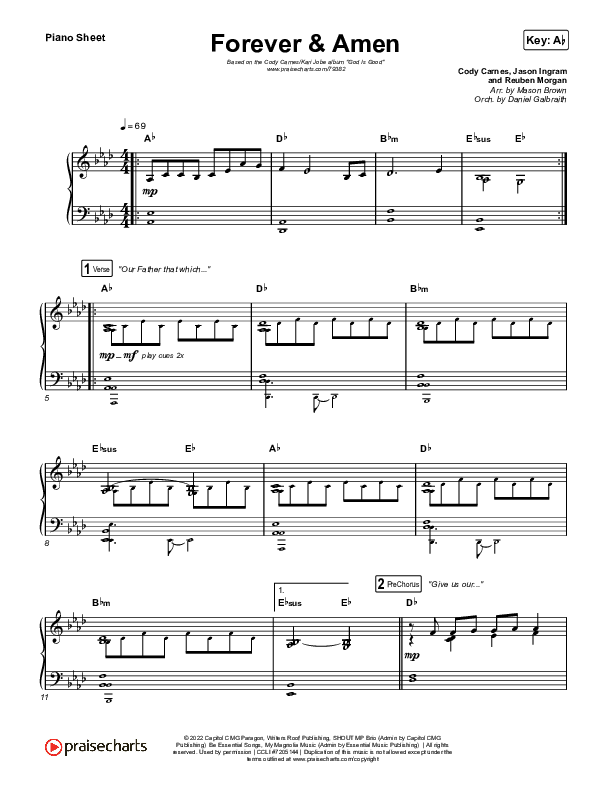 Forever & Amen (Live) Piano Sheet (Cody Carnes / Kari Jobe)