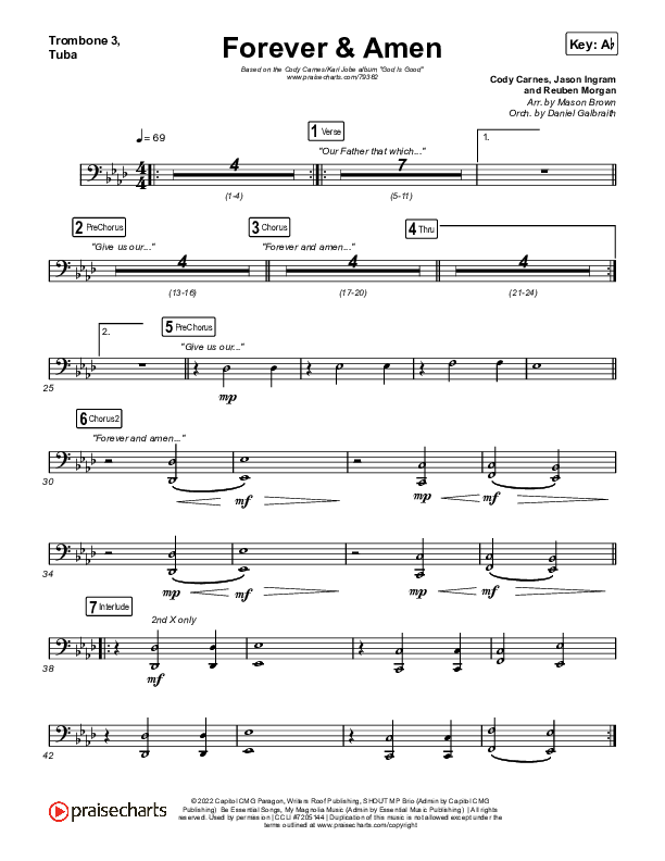 Forever & Amen (Live) Trombone 3/Tuba (Cody Carnes / Kari Jobe)