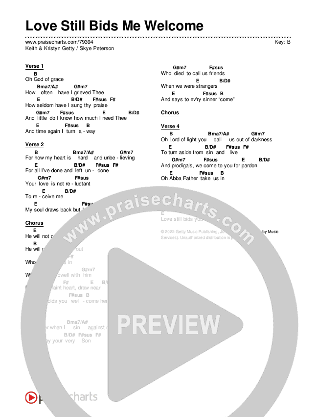 Love Still Bids You Welcome Chords & Lyrics (Keith & Kristyn Getty / Skye Peterson)