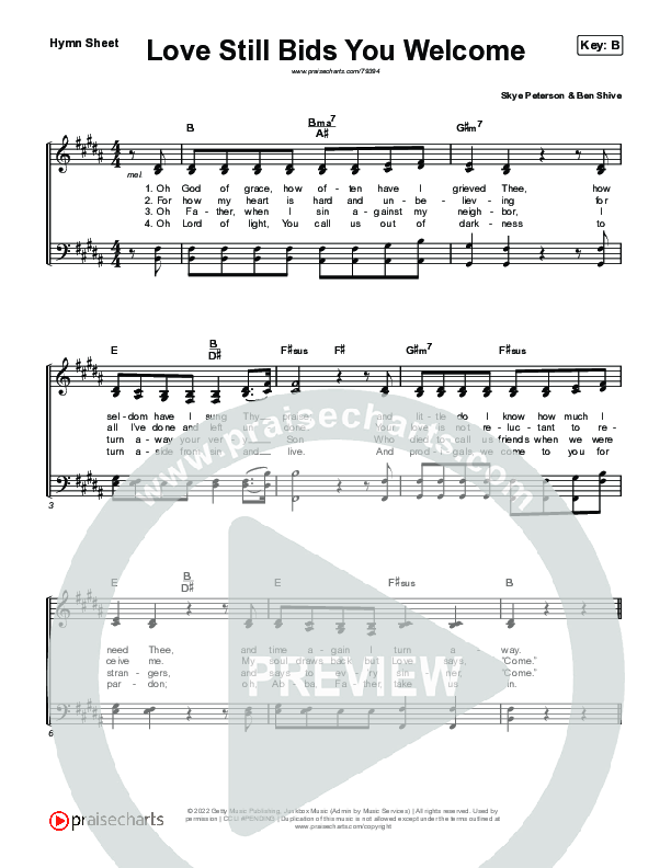 Love Still Bids You Welcome Hymn Sheet (Keith & Kristyn Getty / Skye Peterson)