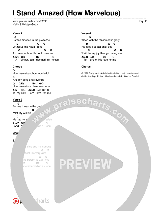 I Stand Amazed (How Marvelous) (Live) Chords & Lyrics (Keith & Kristyn Getty / Joni Eareckson Tada)