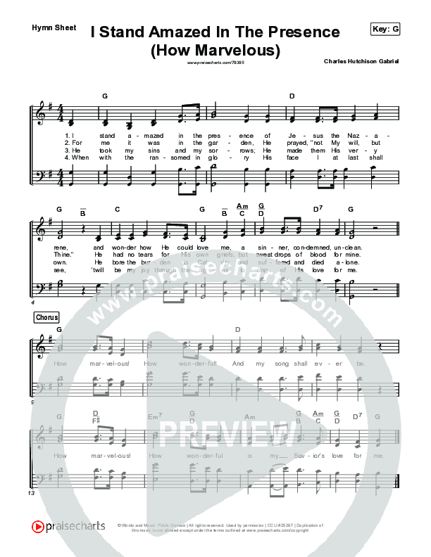 I Stand Amazed (How Marvelous) (Live) Hymn Sheet (Keith & Kristyn Getty / Joni Eareckson Tada)